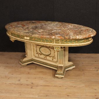 Great Italian lacquered and gilded table with marble top