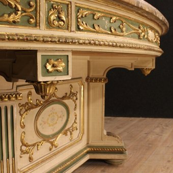Antique Great Italian lacquered and gilded table with marble top