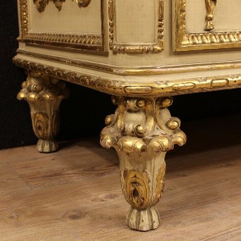 Antique Italian lacquered and gilded dresser with marble top