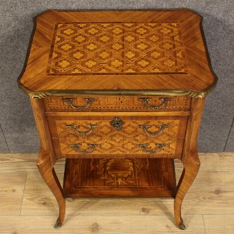 Antique French inlaid nightstand decorated with gilded bronzes