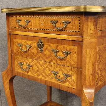 Antique French inlaid nightstand decorated with gilded bronzes