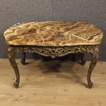 Antique  French lacquered coffee table with marble top