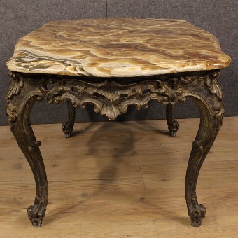 Antique  French lacquered coffee table with marble top