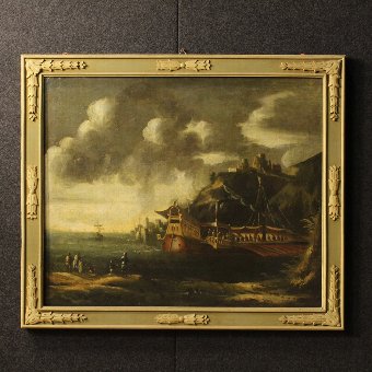 Antique Italian seascape painting of the 18th century