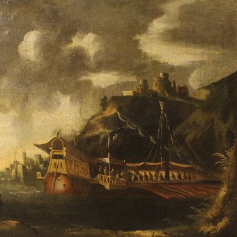 Antique Antique Italian seascape painting of the 18th century