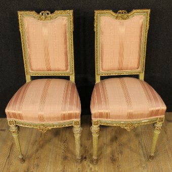 Antique Pair of lacquered and gilded Italian chairs