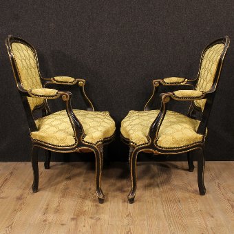 Antique Pair of French armchairs in golden fabric from the early 20th century