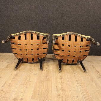 Antique Pair of French armchairs in golden fabric from the early 20th century