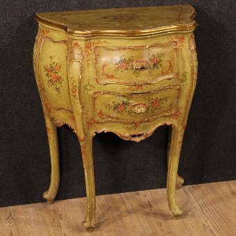 Venetian nightstand in lacquered, gilded and painted wood