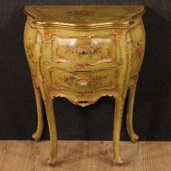 Antique Venetian nightstand in lacquered, gilded and painted wood