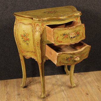 Antique Venetian nightstand in lacquered, gilded and painted wood