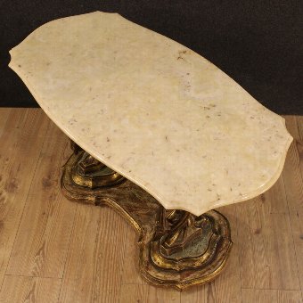 Antique Italian lacquered and gilded coffee table with marble top