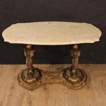 Antique Italian lacquered and gilded coffee table with marble top