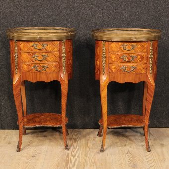 Antique Pair of French inlaid bedside tables with marble top
