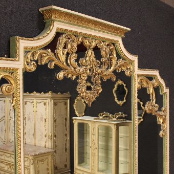 Antique Italian sideboard with mirror in lacquered and gilded wood