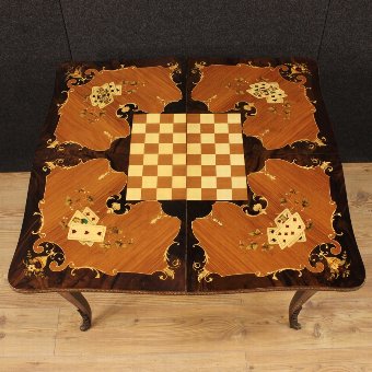 Antique Inlaid game table decorated with bronzes