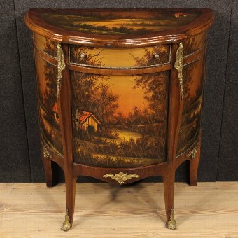 Antique French demi lune sideboard decorated with bronzes