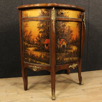 Antique French demi lune sideboard decorated with bronzes