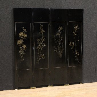 Antique French lacquered and painted chinoiserie folding screen