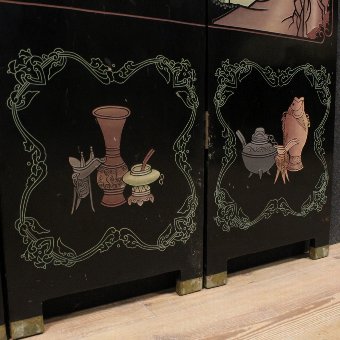 Antique French lacquered and painted chinoiserie folding screen