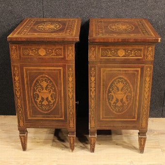 Antique Pair of Italian inlaid bedside tables in Louis XVI style