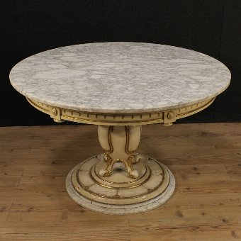 Antique Great French lacquered and gilded table with top and base in marble