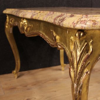 Antique French coffee table in gilded wood with marble top