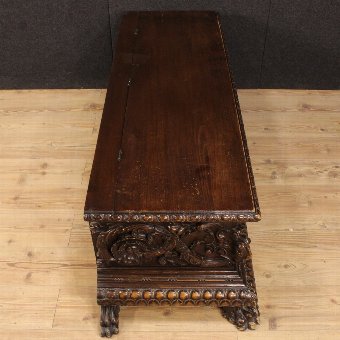 Antique Great Italian chest in carved walnut