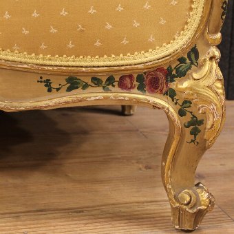 Antique Pair of Venetian armchairs in lacquered, gilded and painted wood