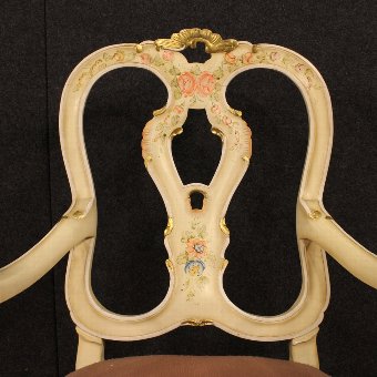 Antique Pair of lacquered, painted and gilded Venetian armchairs