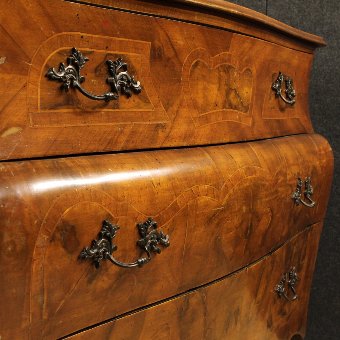 Antique Italian inlaid dresser in walnut, burl and maple