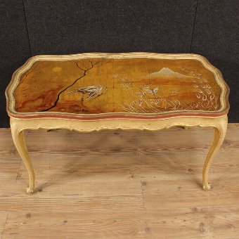 Antique Venetian lacquered, gilded and hand painted coffee table
