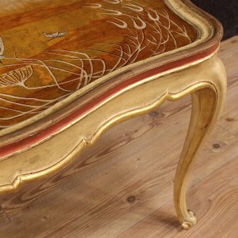 Antique Venetian lacquered, gilded and hand painted coffee table