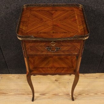 Antique French inlaid nightstand in rosewood and mahogany