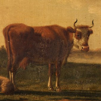 Antique Antique Flemish painting bucolic landscape of the 19th century