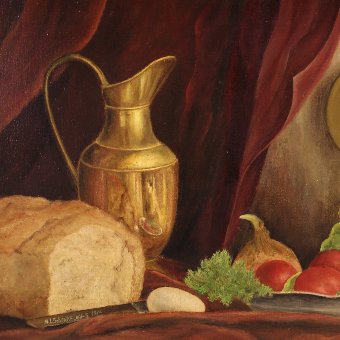 Antique Flemish still life painting signed and dated 1975