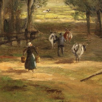 Antique Antique Flemish landscape painting of the 19th century