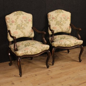 Pair of Italian armchairs upholstered in floral fabric
