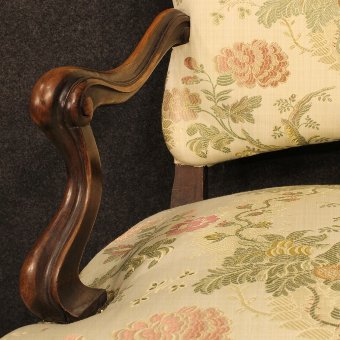 Antique Pair of Italian armchairs upholstered in floral fabric