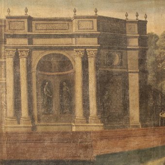 Antique Antique Italian painting landscape with architecture of the 18th century