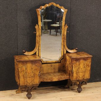 Italian cheval mirror in walnut and burl in Art Deco style