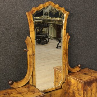 Antique Italian cheval mirror in walnut and burl in Art Deco style