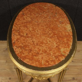 Antique Italian gilt side table with marble top in Louis XVI style