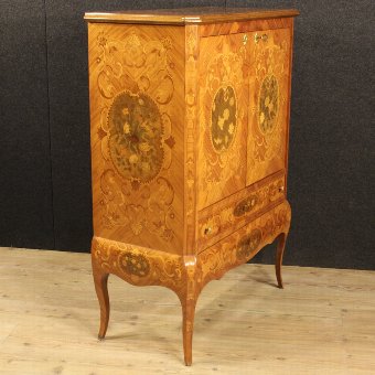 Antique French inlaid wet bar with floral decorations