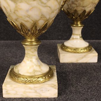 Antique Pair of French potish vases in marble with bronze decorations