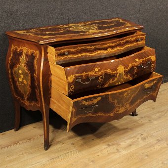 Antique Italian dresser in Louis XV style with floral inlay