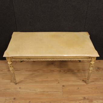 Antique Italian lacquered and gilded coffee table with onyx top