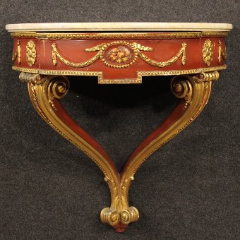 Antique Lacquered and gilded Italian console with marble top
