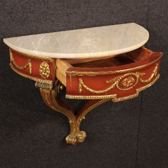 Antique Lacquered and gilded Italian console with marble top
