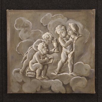 French painting Allegory of sculpture with little angels from 19th century